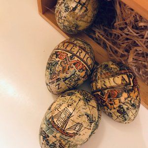 Unique Découpage Eggs - Vintage Maps